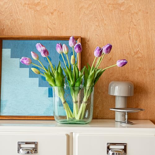 DUYONE 15pcs Artificial Tulips Flowers, Soft Touch Latex Bouquet, Fake Tulips for Office Wedding Party Home Kitchen Garden Decoration - color: 15pcs Amethyst (No Vase)