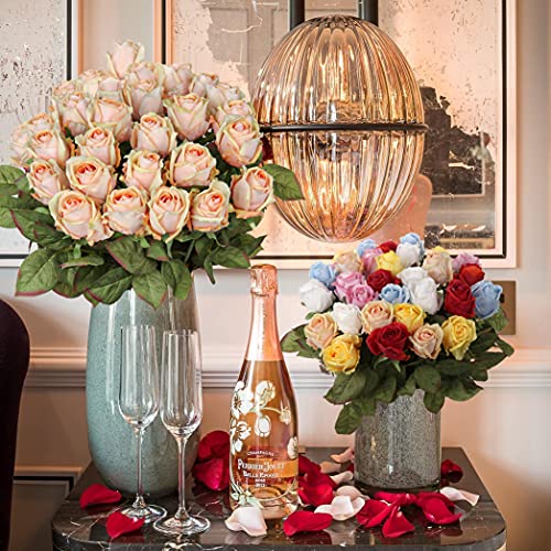 DILATATA Artificial Realistic Roses Peach Flowers 24" Real Touch Silk Roses Bouquet Long Stems Rose Fake Roses Decor for Home Party Wedding Table Centerpieces Roses Realistic - 5 Pcs - color: Peach