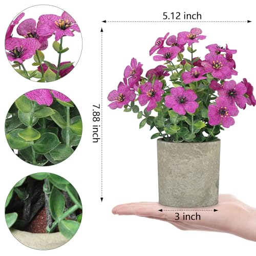 2 Pack Small Fake Plants Potted Artificial Plants Artificial Flowers Potted Faux Flower Daisy with Eucalyptus Leaves for Home Decor Office Room Farmhouse Indoor Table Bathroom Decor（Purple） - color: Purple