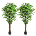 6.2ft Ficus Artificial Trees with 3 Natural Curved Trunks, 74" Tall Lush Faux Tree for Home Decor Indoor, Green Lifelike Fake Ficus Tree Plants (Set of 2) - size: 6.2ft