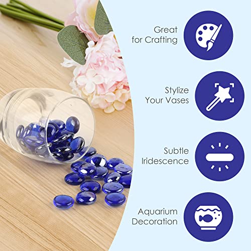 Houseables Glass Beads for Vases, Marbles for Vases, Glass Marbles, Filler, Blue Beads, Flat, Blue Gems, Crafts, Pebbles, Stones, Decorative Rocks, Plants, Florist, Floral, Fishbowl, 10 LBS, 1000PC - color: Blue, size: 10LBS