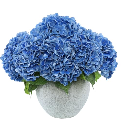 LFF 3Pcs Royal Blue Hydrangea Artificial Flowers, 8.66" Large Real-Touch Latex Blooms with 22" Long Stems, Faux Hydrangea for Outdoor Planter Indoor Home Table Centerpieces Wedding Decor Bouquets - color: Royal Blue