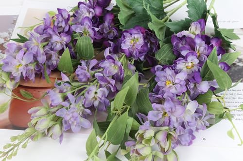 8PCS Purple Delphinium Artificial Flowers with Clematis Greenery Long Stem Flowers 29.5" Dark Purple Artificial Flowers for Wedding Centerpieces Silk Flowers for Home Decor Indoor (Purple) - color: Dark Purple