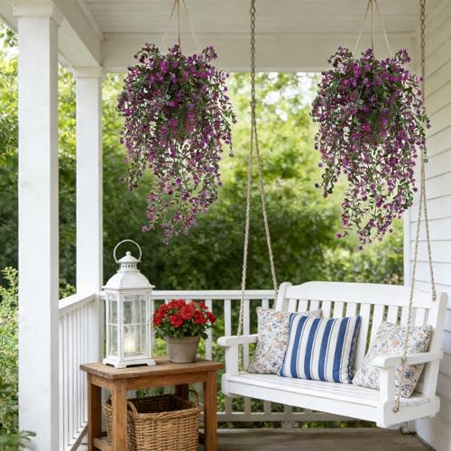 6PCs Artificial Hanging Eucalyptus Flowers for Outdoors Fuchsia Faux Hanging Plants UV Resistant Fake Vines Plants for Home Porch Patio Garden Front Porch Summer Decor(Fuchsia) - color: Fuchsia