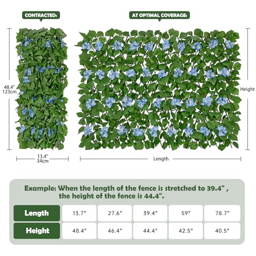 Expandable Fence Privacy Screen with Artificial Flower, Faux Privacy Fence Panel Artificial Green Wall Balcony Garden Patio Privacy Screen, Single Sided Leaves (Blue Hydrangea, 2 Pack) - color: Blue Hydrangea, size: 2 Pack
