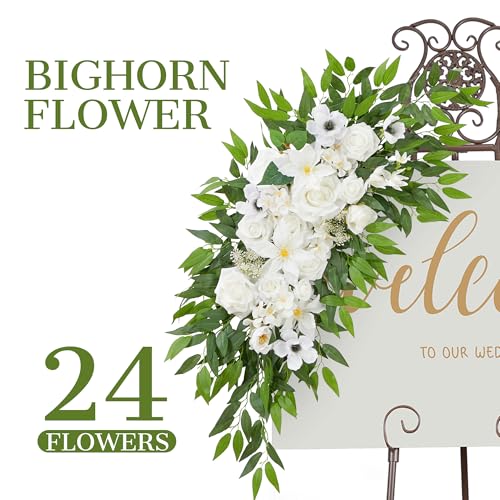 Ting's time Wedding Arch Flower Pack of 2 Artificial Silk Large Flower Swag Wedding Arches for Ceremony Reception Backdrop Floral Decor for Fall Wedding Party Ceremony（White） - color: White