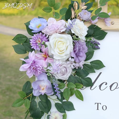 Pack of 2 Artificial Flowers for Backdrop Decoration, Wedding Arch Flowers,Reception Welcome Sign, Eucalyptus Garland, Suited to Aisle Decor and Wedding Arches（Purple） - color: Purple