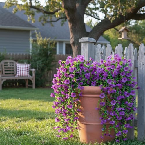 Zythrem 10PCS Purple Artificial Hanging Flowers for Outdoors Summer Faux Silk Daisy UV Resistant Floral Trailing Vine for Outside Planter Front Door Balcony Patio Yard Decor - color: Purple