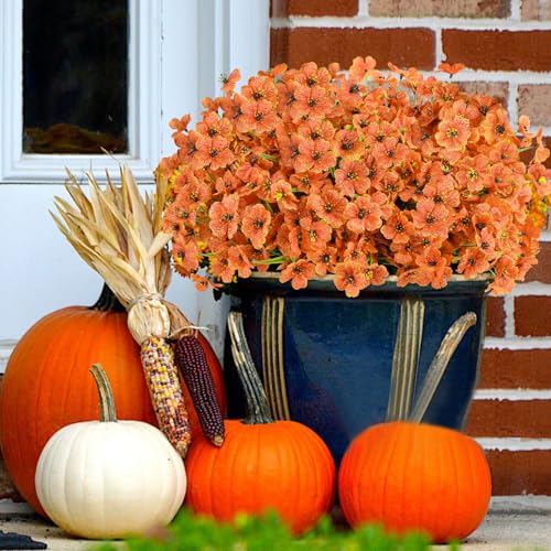 24 Bundles Artificial Fall Flowers for Outdoors, Realistic Fake Mums for Autumn Outside Decoration, Faux Orange Flowers for Planter, Window Box Porch Patio Decor - color: Orange, size: 24PCS