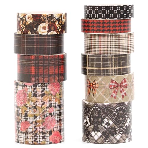 10 Rolls Vintage Floral Washi Tape Set Pastel Plaid Arts Adhesive Tapes Soft Colors Decorative Masking Tape Sets for Craft, Kids, Scrapbook, DIY, Gift Wrapping (Rose Plaid) - color: Rose Plaid