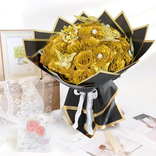 Gold Glitter Roses Bouquet, 36 Pcs Shiny Glitter Flowers Bouquet, Everlasting DIY Artificial Roses Bouquet for Christmas, Birthday, Anniversary, Wedding, Engagement - color: Gold-a, size: 36 PCS