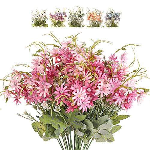 Artificial Flowers Wildflowers Silk Daisy Spring Fake Daisies Decoration Summer UV Resistant Colorful Mixed Bundles Faux Greenery Outdoor Plant Stem Filler for Home Decor Indoor Floral Arrangements - color: 06-pink