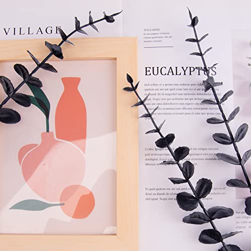 FEQO 36 Pcs Black Eucalyptus Stems Artificial Leaves Faux Eucalyptus Stems Branches 15 inch for Wedding Bouquet Home Decor - color: Black, size: 36 pcs