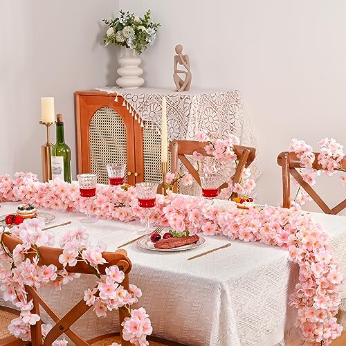 Sunm Boutique 12-Pack 70.8 Ft Artificial Cherry Blossom Garland Cherry Blossom Hanging Vine Silk Sakura Vines Garland for Wedding Party Home Decor, Pink - color: Pink, size: Pack of 12