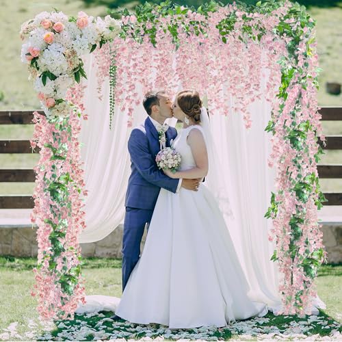 Sggvecsy 6Pcs Wisteria Garland Artificial Flowers Garland Fake Hanging Wisteria Vines Rattan Silk Hanging Flower Vines for Home Garden Outdoor Wedding Arch Party Ceremony Total 35.4Ft (Pink) - color: Pink