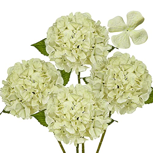 DILATATA 4 Pcs Dried Touch Hydrangeas Artificial Flowers 17" Tall Large Silk Hydrangea Stems Fake Hydrangea Arrangements for Home Office Table Centerpieces-Cream Hydrangea - color: Cream #44, size: 4PCS
