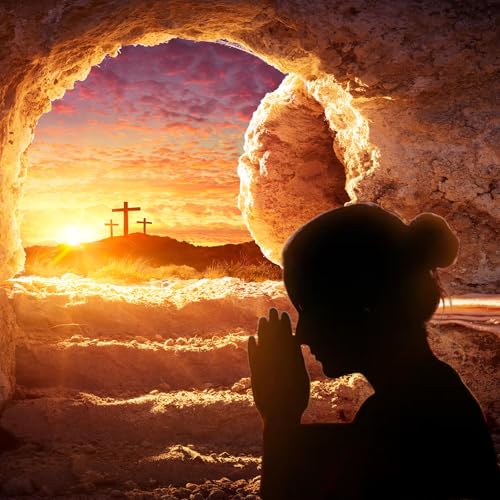 Empty Tomb Backdrop Sunrise Sunset Jesus Christ Crucifixion Resurrection Cave Photography Background Holy Lights Easter Background Three Crosses Jesus Christ Backdrop Props Banner 5x3ft - color: Gloden, size: 5x3ft