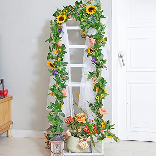 Naidiler Artificial Flower Garland, Sunflower & Rose Vines, Boho Wedding & Birthday Decor, 6ft Straight, Pink & Yellow, Fabric & Plastic - color: Pink Yellow