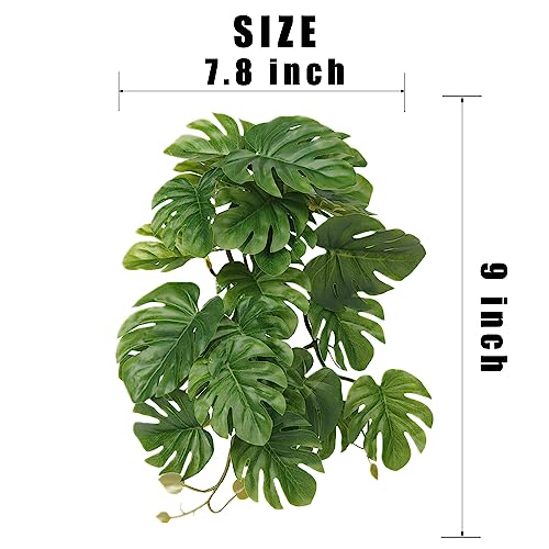 Reptile Plants for Terrarium, Amphibian Habitat Decor Artificial Hanging Plants with Suction Cup - Fake Monstera - color: Fake Monstera