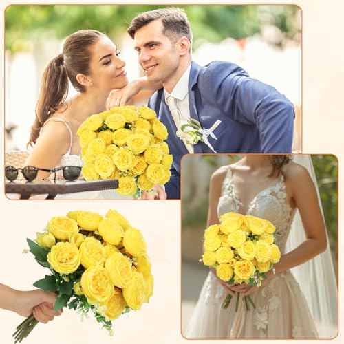 8 Pack Yellow Peonies Artificial Flowers, Fake Silk Hydrangea Bouquet for Bridal Wedding Home Table Decor Reusable Dining Opening Ceremony Birthday Arrangement Faux Floral - color: Yellow
