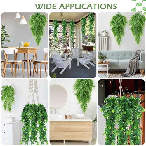 Hoteam 12 Pcs Artificial Hanging Plants 32 Inch Fake Ivy Vines with Fake Leaves Patio Artificial Plants Greenery for Living Room Indoor Outdoor Wall, No Basket (Eucalyptus,Persian Grass) - color: Eucalyptus,persian Grass