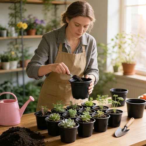 Augshy 110 Pcs 5 Inch Black Plastic Plant Pots, Nursery Pots for Succulents Seedlings, Small Plant Pots with Drainage Holes, Plastic Garden Pots for Home Gardening - size: 5 Inches
