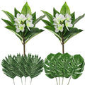 Crowye 10 Pcs Safari Decorations Include 2 Artificial Plumeria Frangipani Flower Bouquets 4 Artificial Palm Leaves with Faux Stems Tropical Plant Leaves 4 Fake Monstera Leaves Safari Leaves for Luau