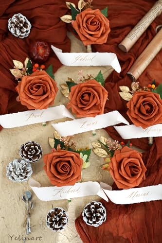 1 Pc Sinlge Orange Boutonniere for Men for Wedding Groom Groomsmen Artificial Rose Rose Flowers Boutonniere for Wedding Ceremony Anniversary Formal Dinner Party - color: Orange, size: 1 Pack