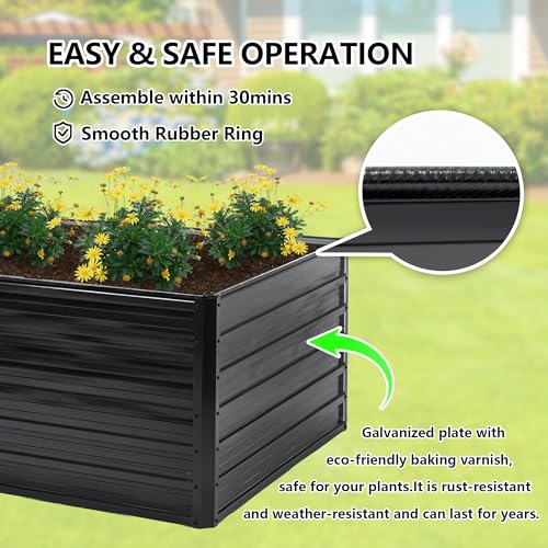 Thanaddo Galvanized Raised Garden Bed 8x4x2ft Outdoor Planter Box Galvanized Steel Garden Bed Kit for Vegetables, Flowers, Herbs and Succulents Black - size: 8x4x2 ft