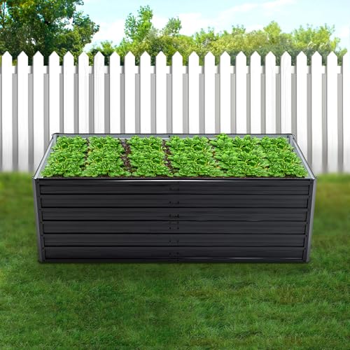 Thanaddo Galvanized Raised Garden Bed 6x3x2ft Outdoor Planter Box Galvanized Steel Garden Bed Kit for Vegetables, Flowers, Herbs and Succulents Black - size: 6x3x2 ft