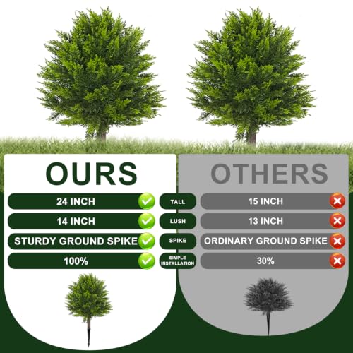 Artificial Cypress Topiary Ball Set of 2, 24” Faux Shrub Bushes with Ground Spike, UV Resistant Fake Evergreen Plants Tree for Porch Outdoor Planters Indoor - color: Cypress