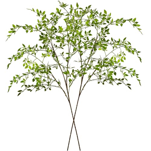 Ttranewsoo Artificial Greenery Stems, 43.3" Nandina Branches Tall Faux Plant Stems for Vase, Greenery Decor Stems Leaves Bunches for Shop Garden Office Home Décor(Green,2Pcs) - color: Green 2pcs