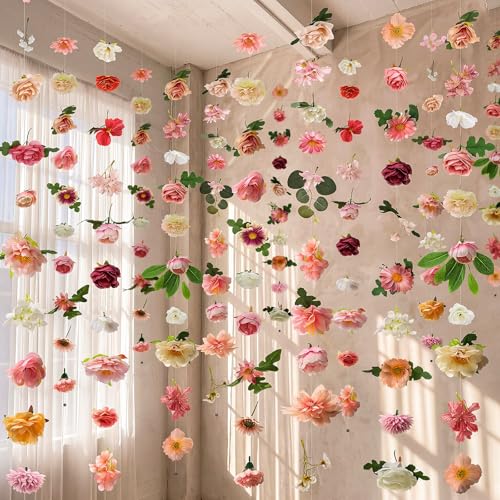 Suncalla 12 Pcs 70.8 ft Wildflower Garland Pre Strung Artificial Hanging Flower Vine Backdrop Decor from Ceiling Floating Silk Floral Garland for Garden Wedding Bridal Shower(Blossom,Multicolor) - color: Multi Color, style: Blossom
