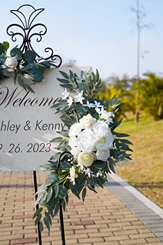 ponatia Wedding Arch Flowers (Pack of 2), Artificial White Wedding Flowers for Wedding Welcome Signs Decorations and Arch Flowers for Wedding Ceremony Reception (White & Ivory) - color: White & Ivory