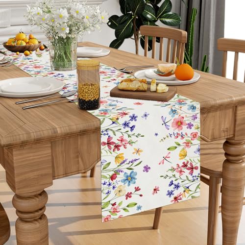Flowers Spring Table Runner 13x72 Inch Spring Summer Easter Decorations and Supplies for Home Kitchen Dining Room Table Decor