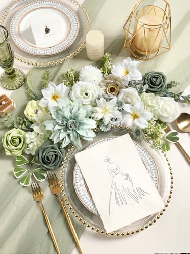 Artificial Flowers Combo Forest Green Silk Fake Flower for DIY Wedding Bridal Bouquets Floral Arrangement Birthday Cake for Table Centerpieces Baby Shower Anniversary Party Home Decor - color: Forest Green