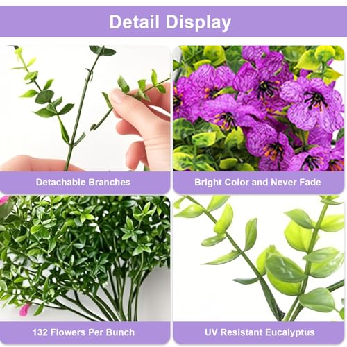 Artificial Hanging Flowers Plants for Outdoors, 2 PCS UV Resistant Faux Silk Daisy(132 Branches Per Bundle), Home Garden Balcony Yard Porch Decor(Purple) - color: Purple