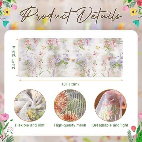 AerWo Embroidery Sage Floral Table Runner 120 Inch 10FT, White Floral Runners for Tables Flower Decorations for Party, Flower Runner for Table Kitchen & Dining, Party and Event Centerpiece