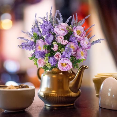 HUAESIN Artificial Flowers Silk Rose Peony Bouquets Purple Flowers Artificial Bouquet Silk Flower Arrangements for Home Table Centerpieces Wedding Indoor Outdoor Decorations - color: Purple