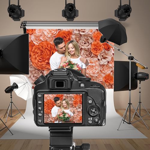 7x5ft Orange Rose Backdrop for Party Rose Gold Rose Floral Paper Flower Wall Photography Background Happy Mother's Day Birthday Bridal Shower Decorations Photographer YouTube Studio Props - color: orange, size: 7x5ft