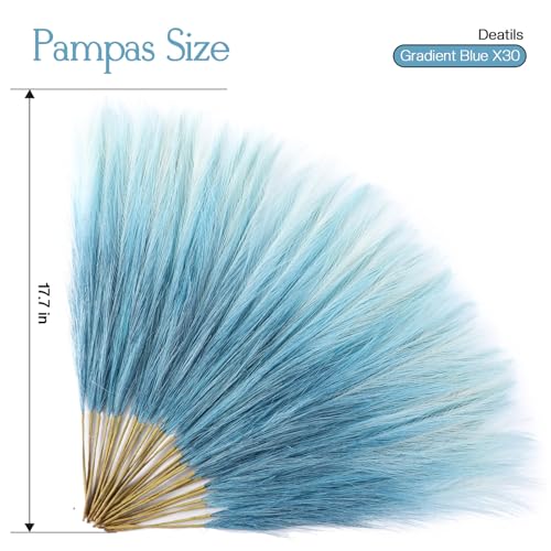 Ureymx Faux Pampas Grass Decor 17.7 Inch 30pcs, Pompas Grass Flower Arrangement and Vase Filler Artificial Pampas Grass Short Decor for Boho Home Wedding Decoration (Gradient Blue) - color: Gradient Blue, size: 17 Inch 30 Pcs