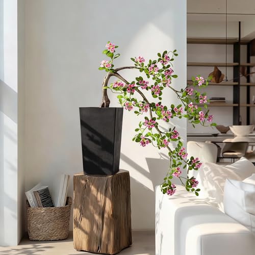 Artificial Bonsai Tree Fake Plant in Pot 2.6FT Artificial Flowers Plants Artificial Spring Flowers Tree Bonsai with Lifelike Leaves Realistic Flowers for Living Room Stairwell Patio Decor(Rose Red) - color: Rose Red
