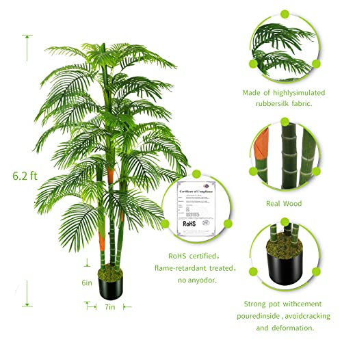 OXLLXO 6ft Artificial Golden Cane Palm Tree(72in) with 3 Trunks Faux Tree and Plastic Nursery Pot, Fake Plant for Office House Farmhouse Living Room Home Decor (Indoor/Outdoor)