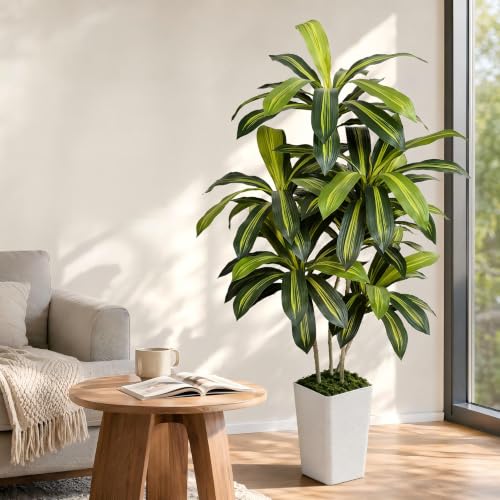 6ft Artificial Dracaena Tree, Realistic Faux Dragon Tree in Pot, 72 Inch Large Fake Silk Tree for Indoor Home Office Decor, Modern Floor Plant for Corner, Housewarming - color: White