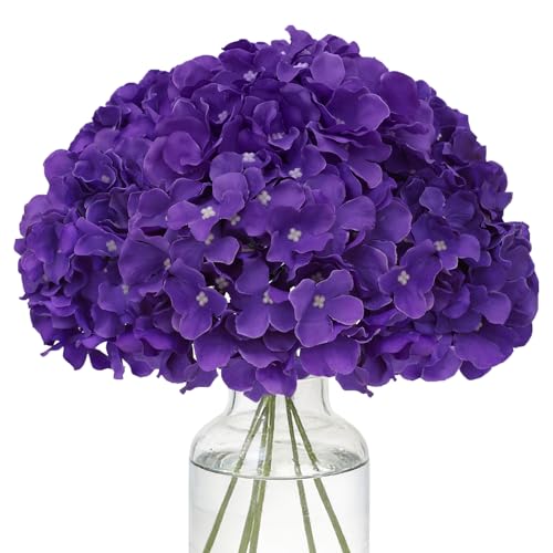 Fake Purple Hydrangea Artificial Flowers - Faux Silk Hydrangeas Flowers Heads with Stems Real Touch for Home Wedding Party Table Decor(Purple,Pack of 10) - color: Purple