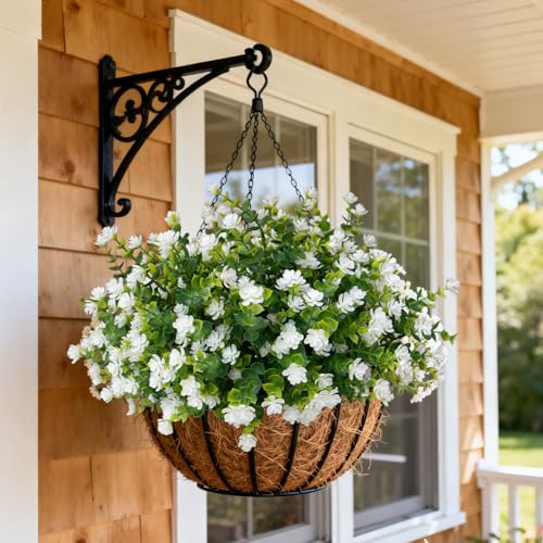 Artificial Flowers for Outdoors,12 Bundles UV Resistant Artificial Outdoor Flowers, Not-Fading Plastic Faux Flowers for Outdoor Planters for Home Garden Porch Yard Decor, White - color: White