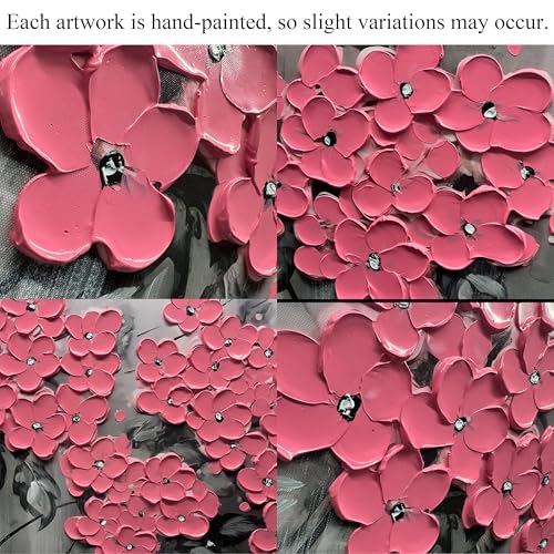 TYTAUPT Pink Flower Wall Decor For Bedroom Teen Girl,Large Floral Canvas Wall Art For Office Women,Hand Painted Textured Wall Art 29 x 58 inch - color: Pink, size: 58"L x 29"W