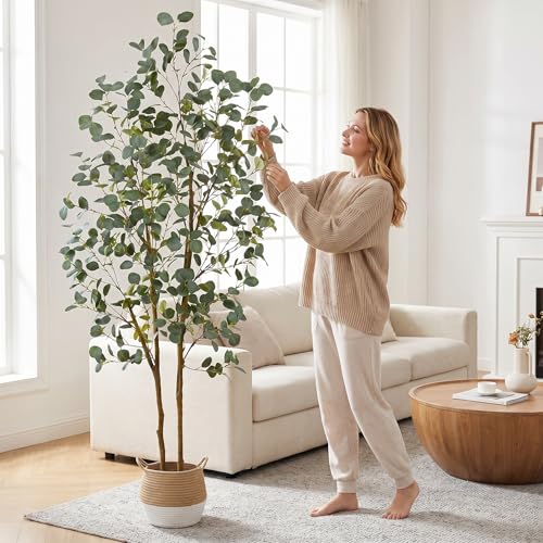 Warmplants Artificial Eucalyptus Tree, 7ft Tall Silk Leaves Fake Plant with Basket for Outdoor Indoor, 83'' Faux Eucalyptus Trees for Home Office Livingroom Floor Décor - color: Eucalyptus, size: 7ft