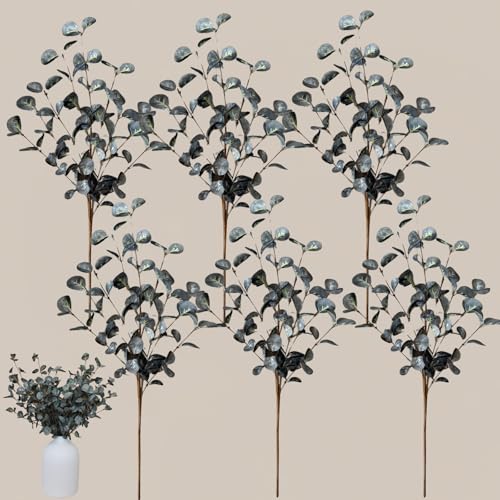 RyddeligHome 6 Branches Artificial Long Eucalpytus Stems for Tall Vase, Eucalyptus Centerpieces for Tables, 23" Dusty Green Faux Stems for Vase, Realistic Greenery Branches Fillers for Home Décor - color: Green Eucalyptus