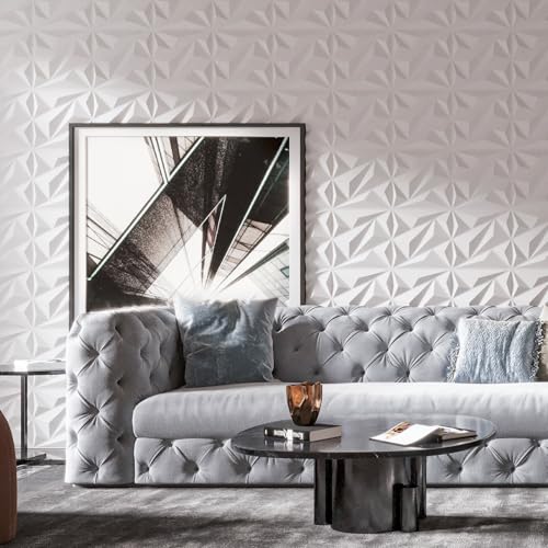 Art3dwallpanels 33 Pack 3D Wall Panel Diamond for Interior Wall Décor, PVC Flower Textured Wall Panels for Living Room Lobby Bedroom Hotel Office, White, 12''x12'' Cover 32.Sq.Ft. - color: White, size: 33 Pack